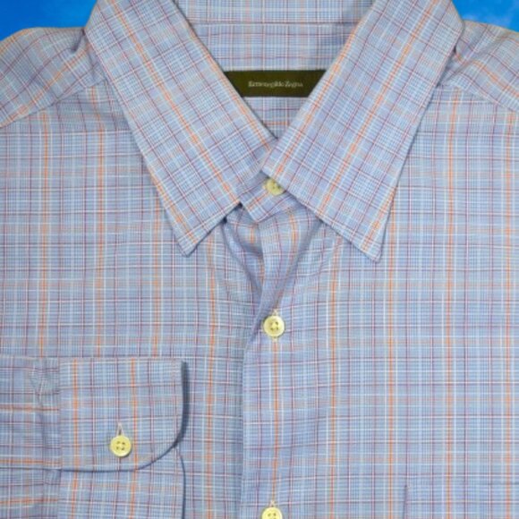 $790 NWT ERMENEGILDO ZEGNA COTTON MEN BLUE LONG SLEEVE SHIRT MEN XXL ITALY - Picture 2 of 13